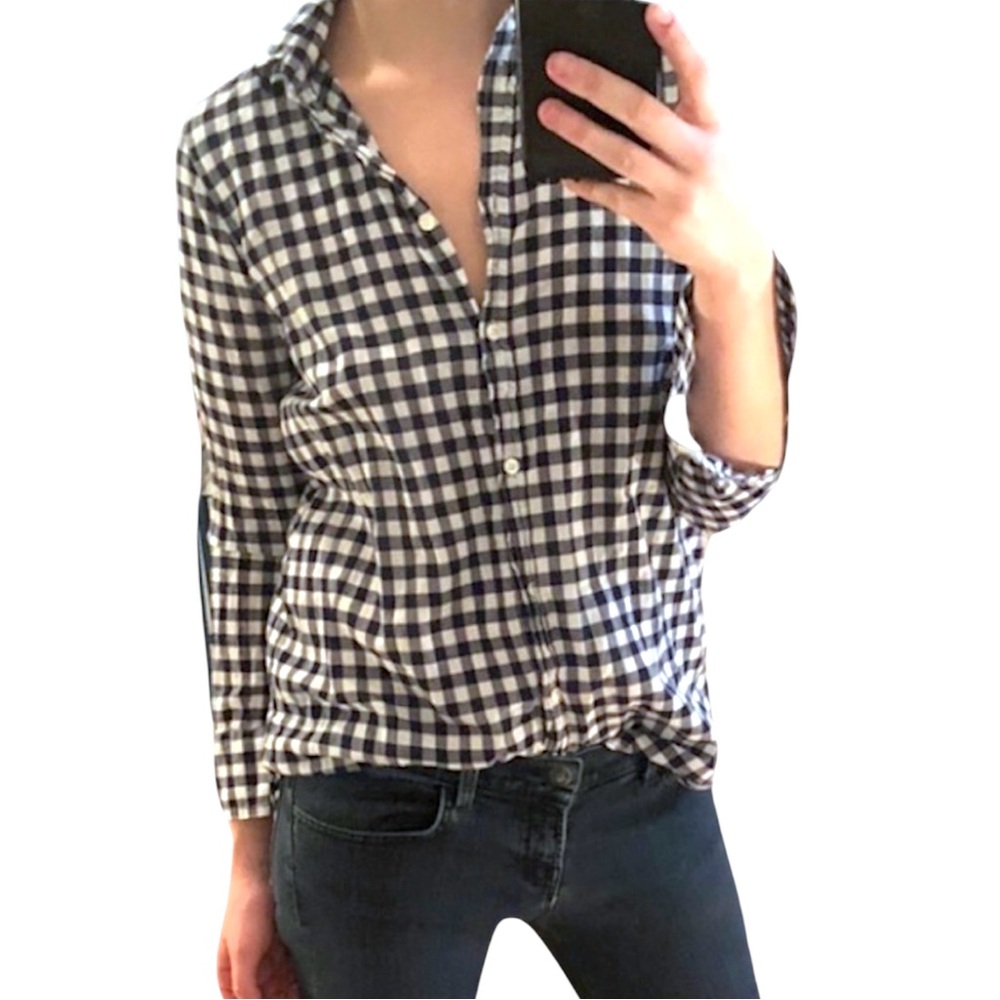 J. Crew navy and white gingham button down shirt